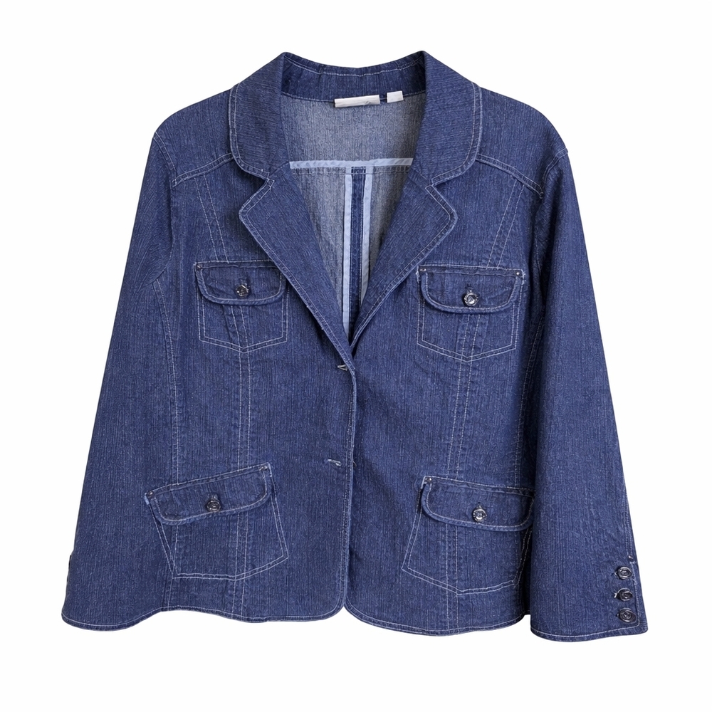 Denim & Co Retro Distressed Denim Jacket Sz 2X